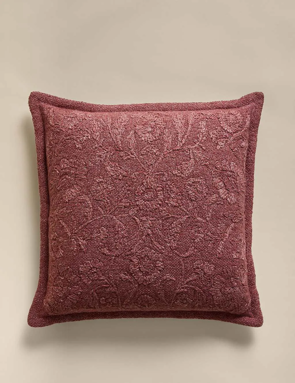 M&S Cotton Rich Floral Embroidered Cushion Chestnut