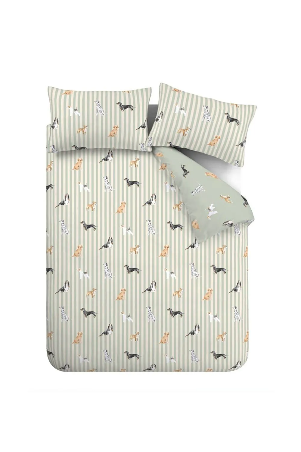 Catherine Lansfield Dog Stripe Reversible Duvet Cover Set in Green 5