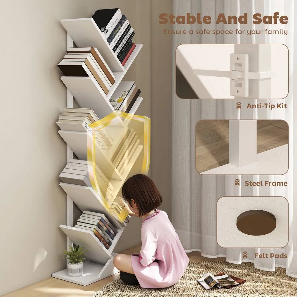 HOMCOM 9-Tier Tree Bookshelf with Steel Frame for Living Room, White 5