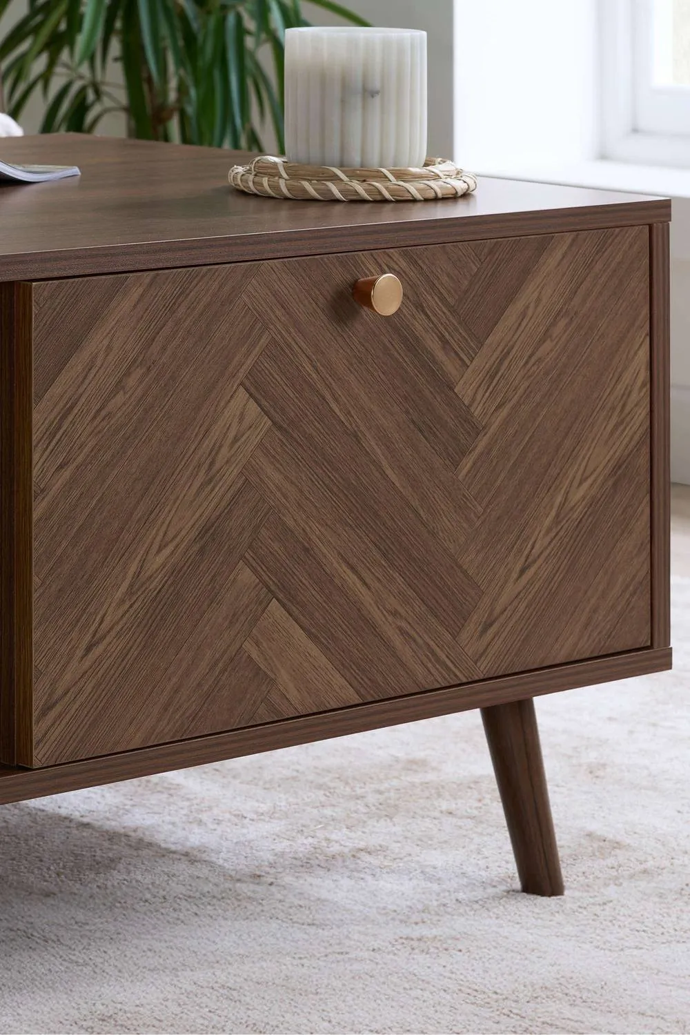 Birlea Herringford 1 Drawer Coffee Table with storage Walnut Parquet Design in Brown 3