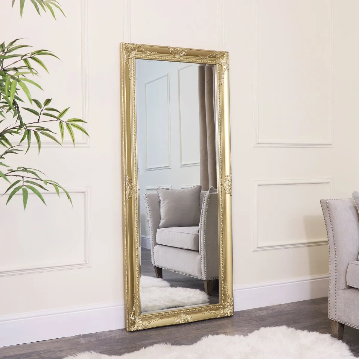 Melody Maison Large Ornate Gold Wall/Floor Mirror 76cm X 176cm in Metallic Gold