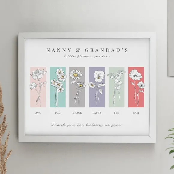 Personalised Birth Flower Family of 6 Framed Print