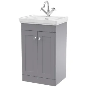 Classique Satin Grey Floor Standing 2-Door Vanity & Basin 1 Tap Hole - 865 x 530mm