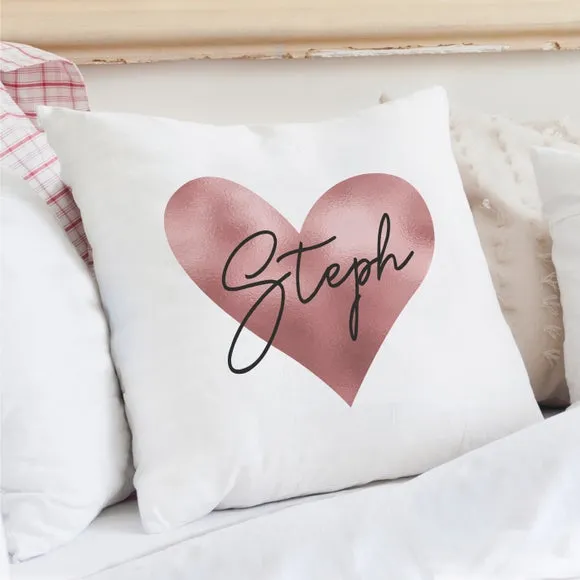 Personalised Rose Gold Heart Cushion 4