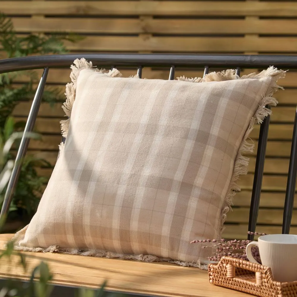Voyage Maison Arrochar Tartan Woven Indoor/Outdoor Cushion in Beige 1