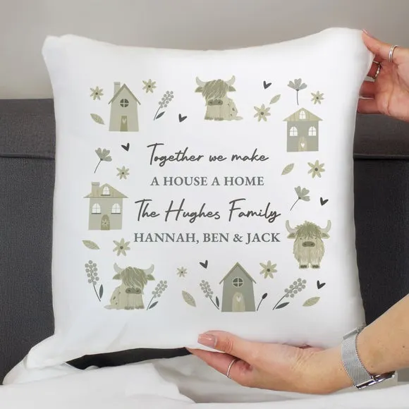 Personalised Highland Cow Home is Where the Herd is Cushion 2