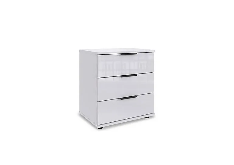 Antoni 3 Drawer Decor Bedside Cabinet with Glass Drawers - White
