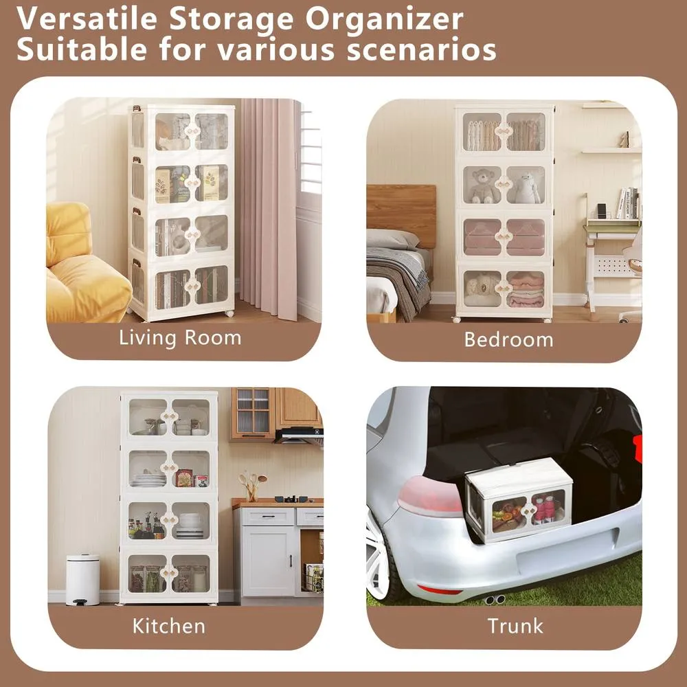Costway 212L Storage Bins Stackable Storage Containers with Lid & Wheels-White in White 4