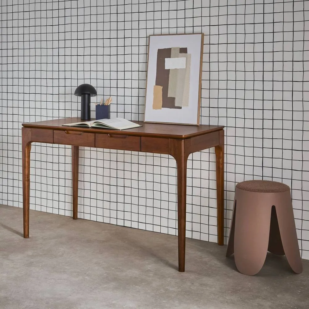 sweeek Rubberwood desk with ash veneer 2 drawers in Dark Brown 4