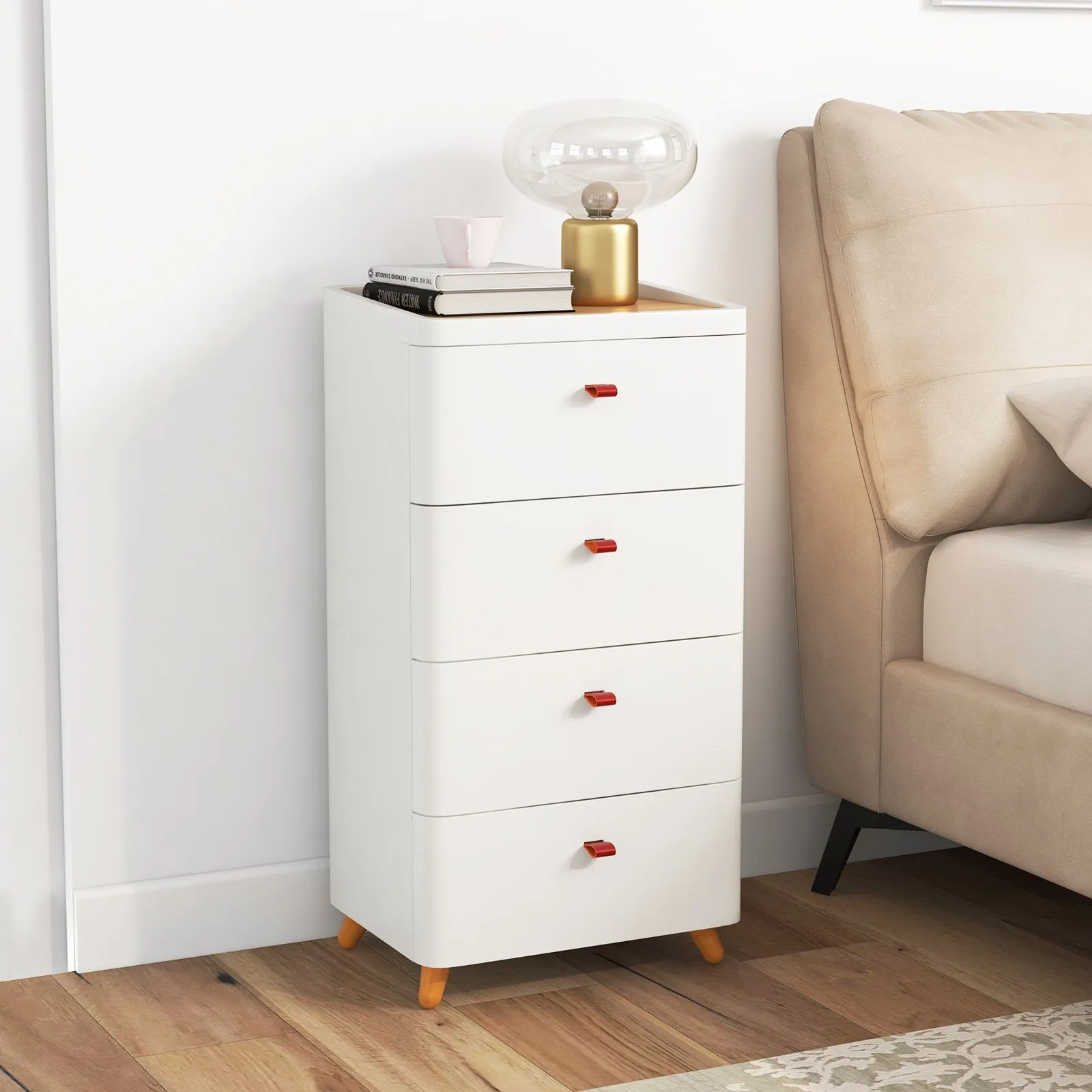 Costway 4 Drawer Dresser Bedroom Chest of Drawers with Removable Organizer Tray in White 4