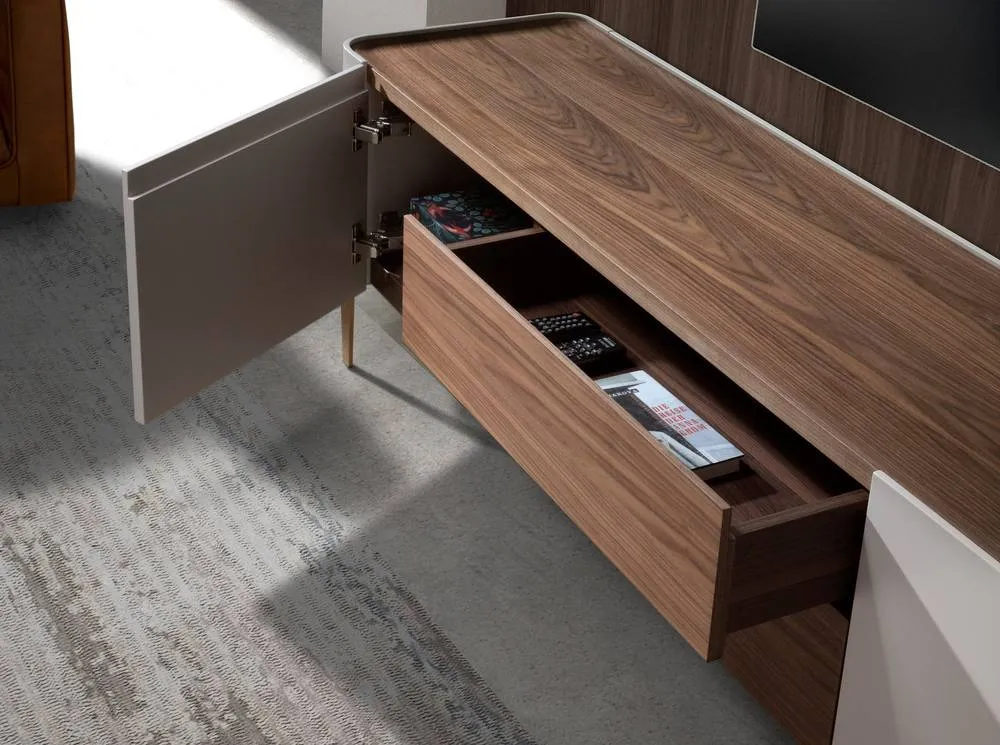 Angel Cerda TV Stand, Walnut Top, Beige Lacquer, Gold Steel Legs, 200 cm 5