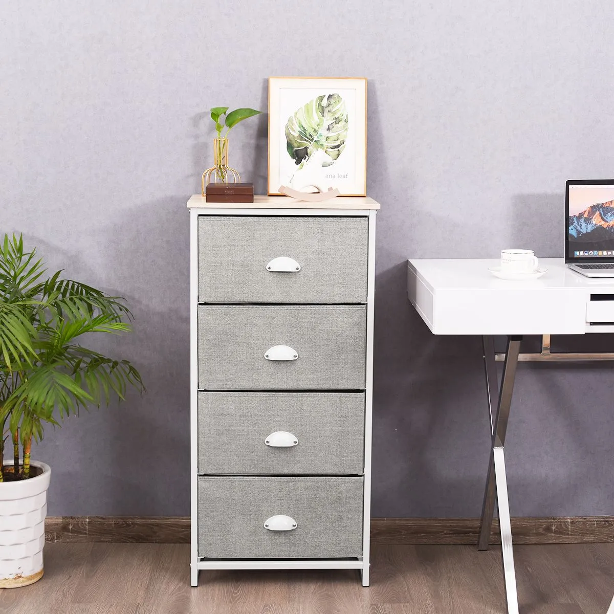 Costway 4-Drawer Fabric Dresser Metal Frame Chest of Drawers Nightstand 2