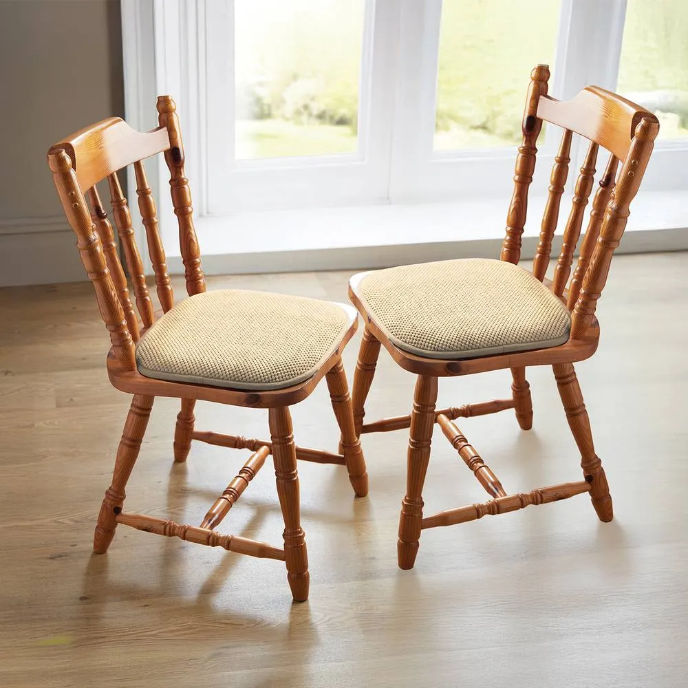 Coopers of Stortford Pack of 2 Memory Foam Dining Chair Seat Pads - Chenille, Non-Slip Back in Beige