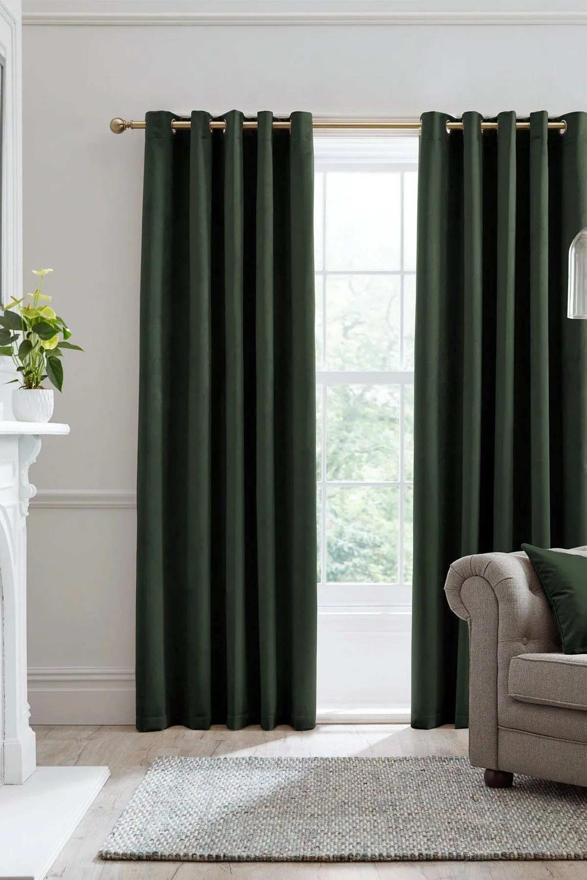Laurence Llewelyn-Bowen Montrose' Velvet Blackout-Coated Pair of Eyelet Curtains in Bottle Green 1
