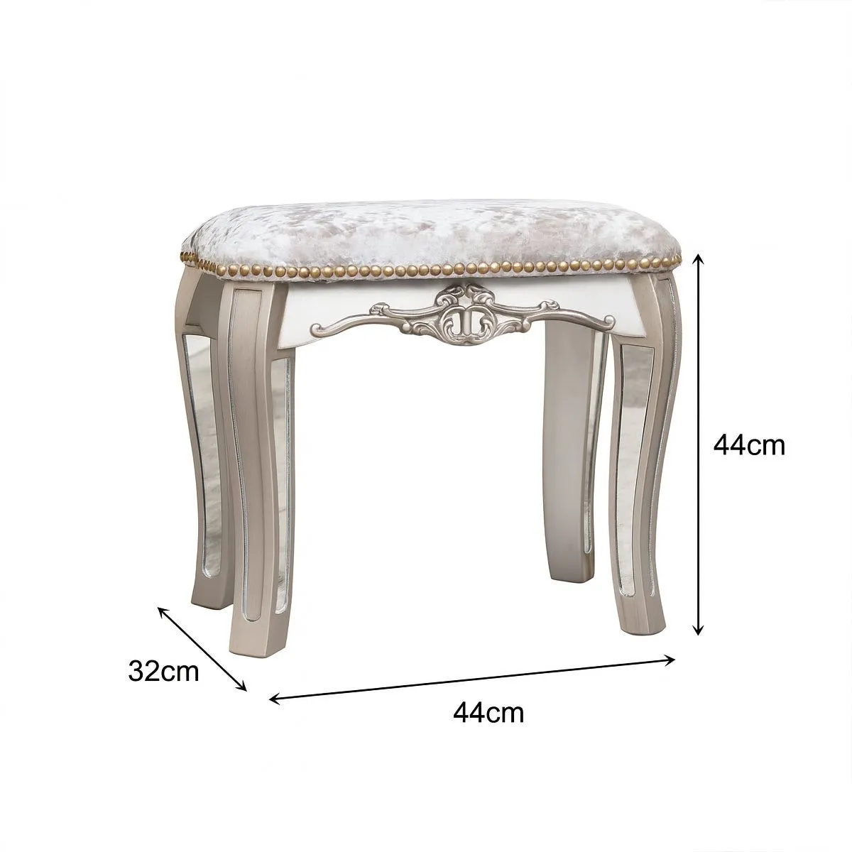 Melody Maison Mirrored Dressing Table Stool - Tiffany Range in Silver 3