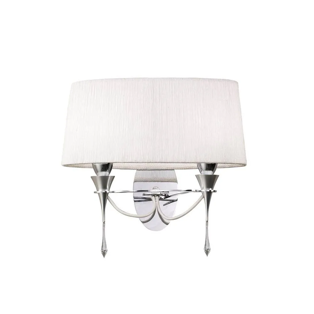 Netlighting Lucca Wall Lamp Switched 2 Light E27 Chrome White Shade & Crystal