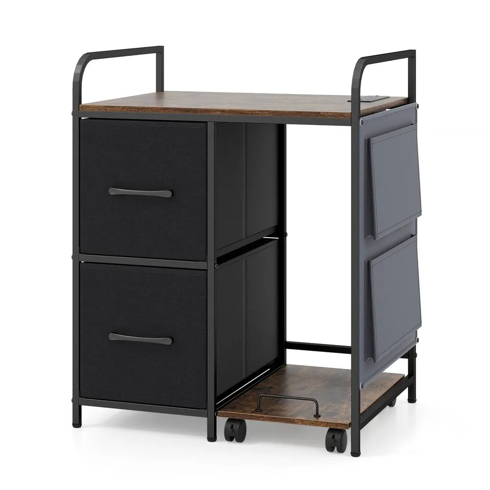 Costway Printer Stand Charging Station Rolling Shredder Brown 6