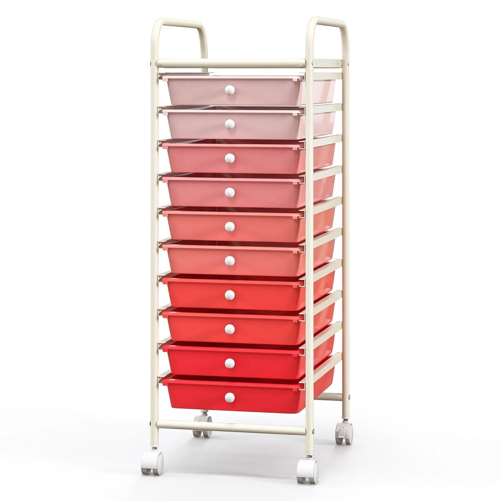 Costway 10 Drawers Storage Trolley Mobile Rolling Utility Cart Home Office Organizer in Pink 6