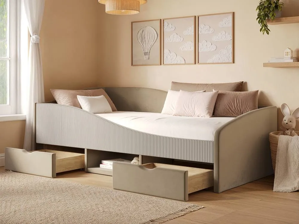 Flair Aubrey Velvet Storage Low Sleeper Bed with Beige Cord 2
