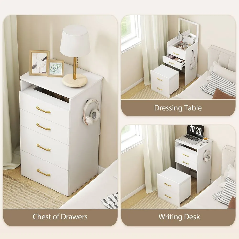 HOMCOM Two-Piece Dressing Table Vanity Desk with Mirror & Cushioned Stool in White 4