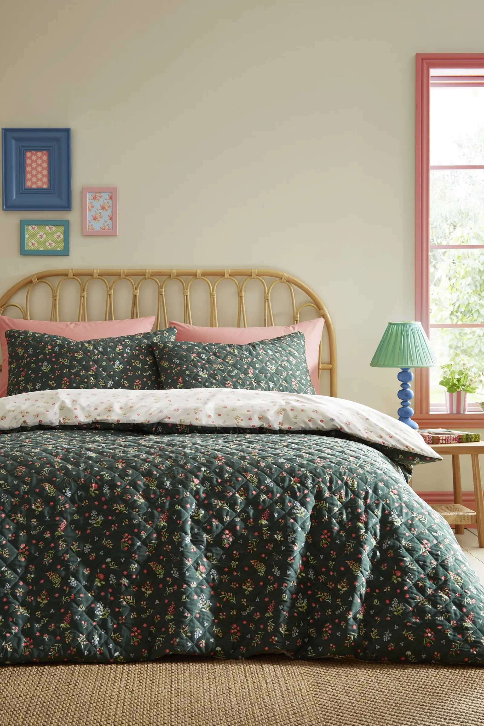 Fusion 'Nelly' Floral Print Textured Finish Duvet Cover Set in Green