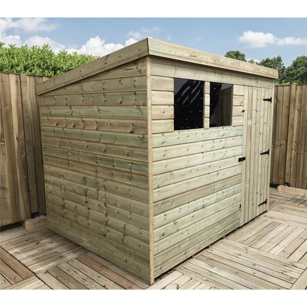 Marlborough 7 x 6 Pressure Treated Pent Garden Shed with Single Door in Natural 3