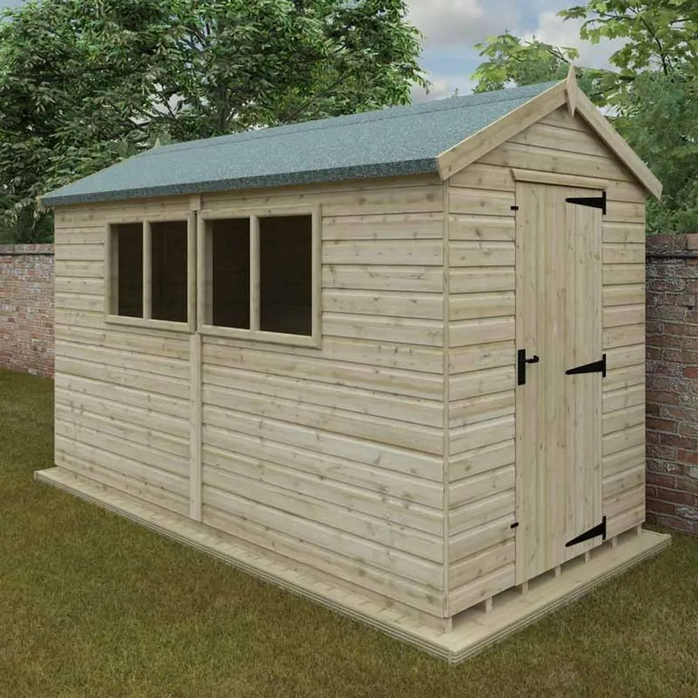 Buttercup Farm 12 x 6 Feet Apex Premier 16mm Shed - Solid Wood/Softwood/Pine in Natural 2