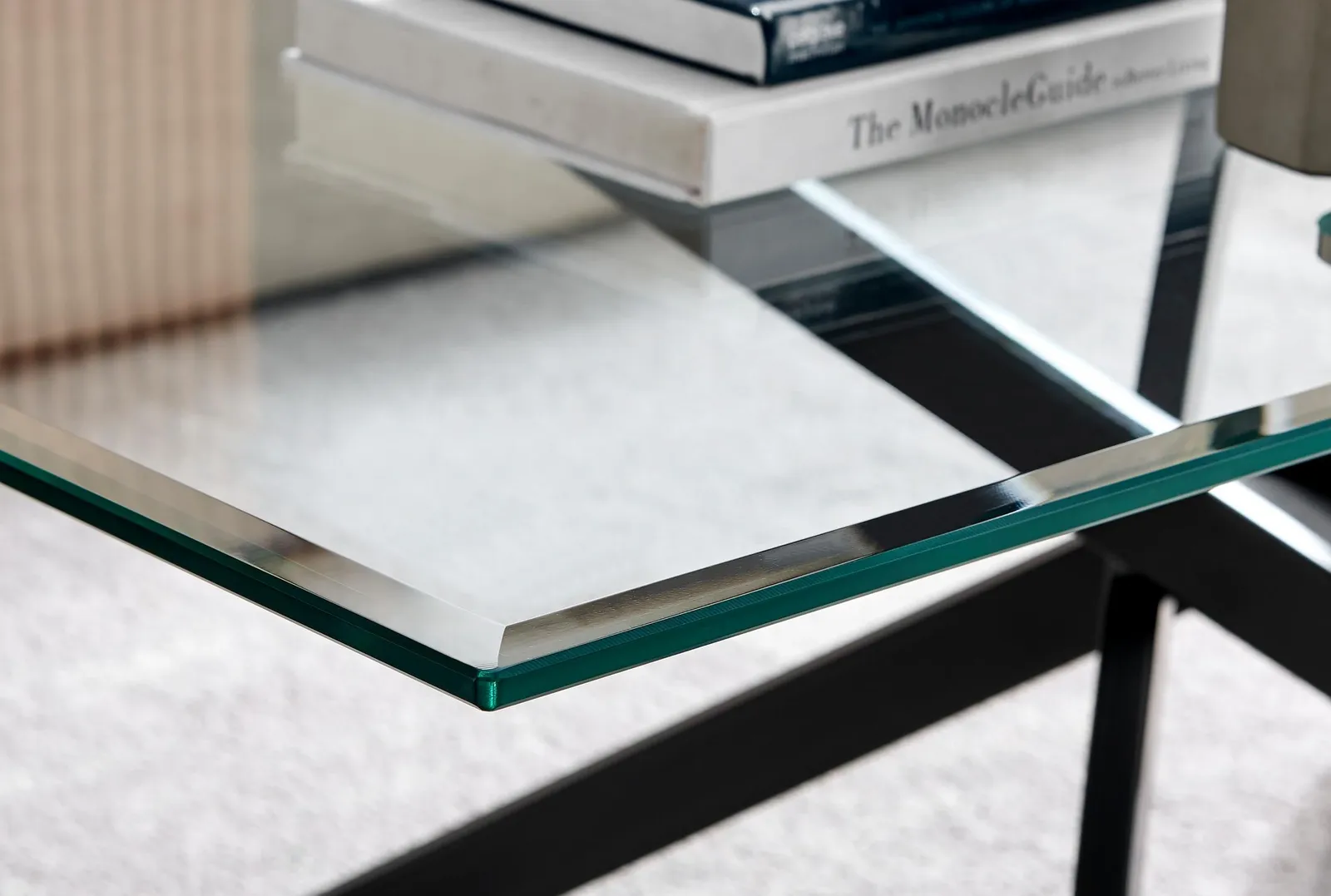 FurnitureboxUK Leonardo Rectangular Glass Coffee Table with Metal Angled Starburst Legs for Modern Living Rooms in Black 4