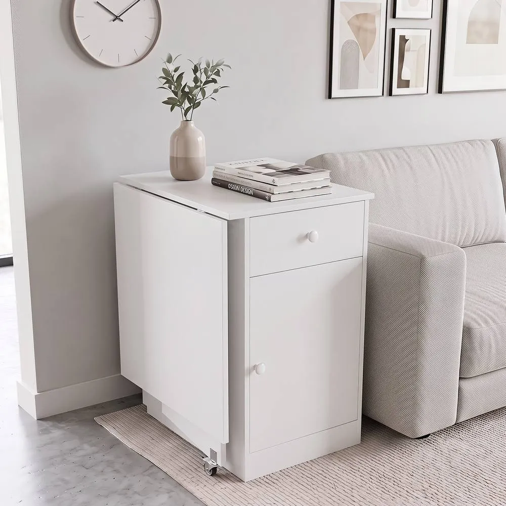 Costway Folding Dining Table Drop Leaf Table w/Drawer in White 3