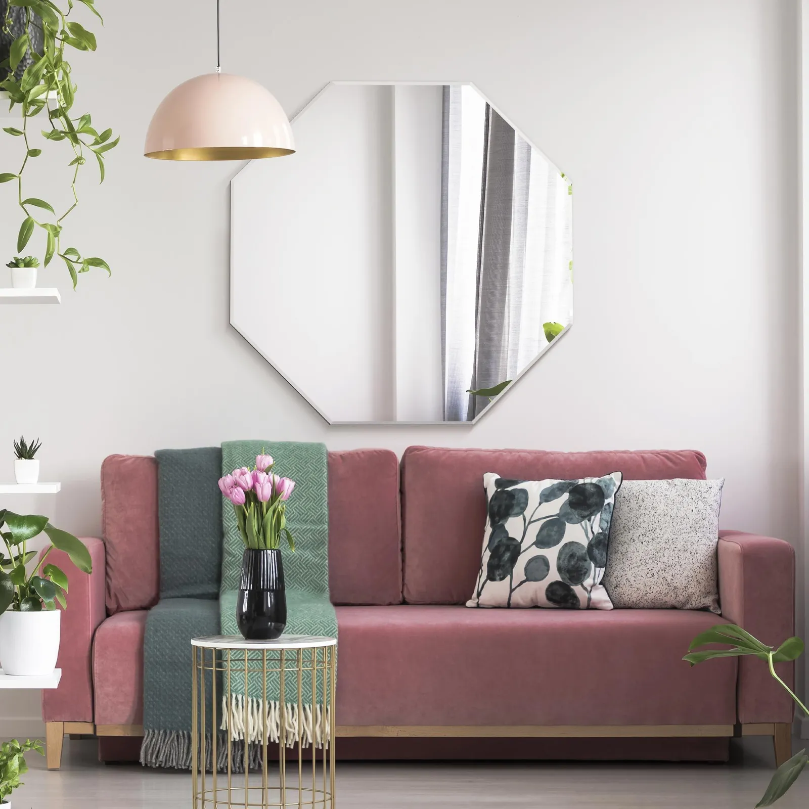 MirrorOutlet All Glass Modern Bevelled Octagonal Wall Mirror 31" X 31" (80x80CM) in Silver 2