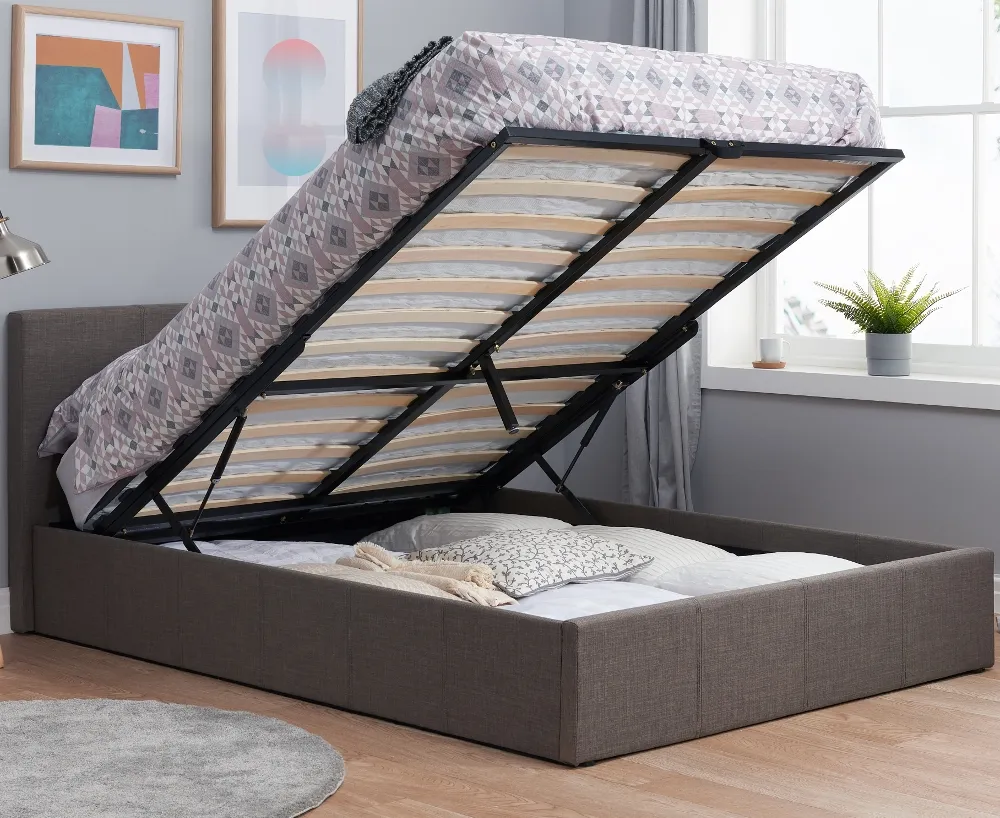 Berlin - Double - Grey Fabric Ottoman Storage Bed Frame - Double - Happy Beds 1