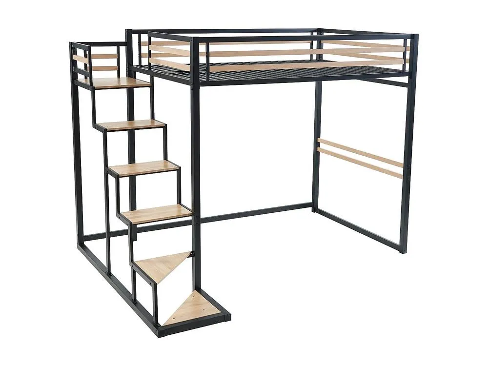Vente-unique High Sleeper Bed 140 X 200 Cm - Metal & MDF - Black & Natural 6
