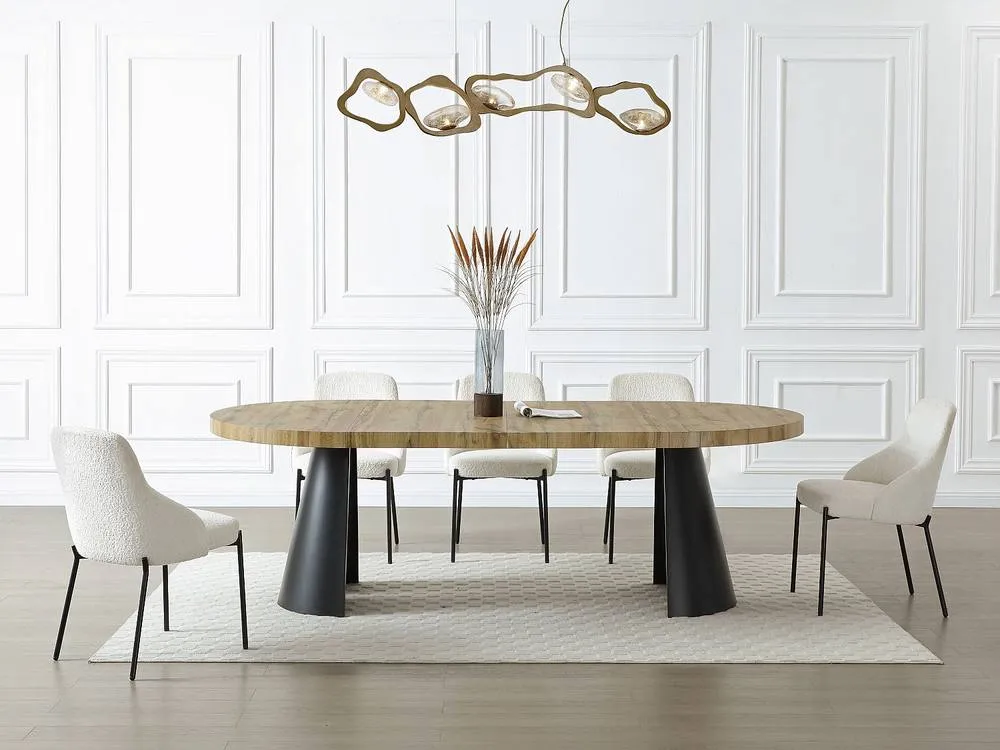 Vente-unique Extendable Dining Table 4 To 12 People In MDF & Black Metal - Light in Light Oak 6