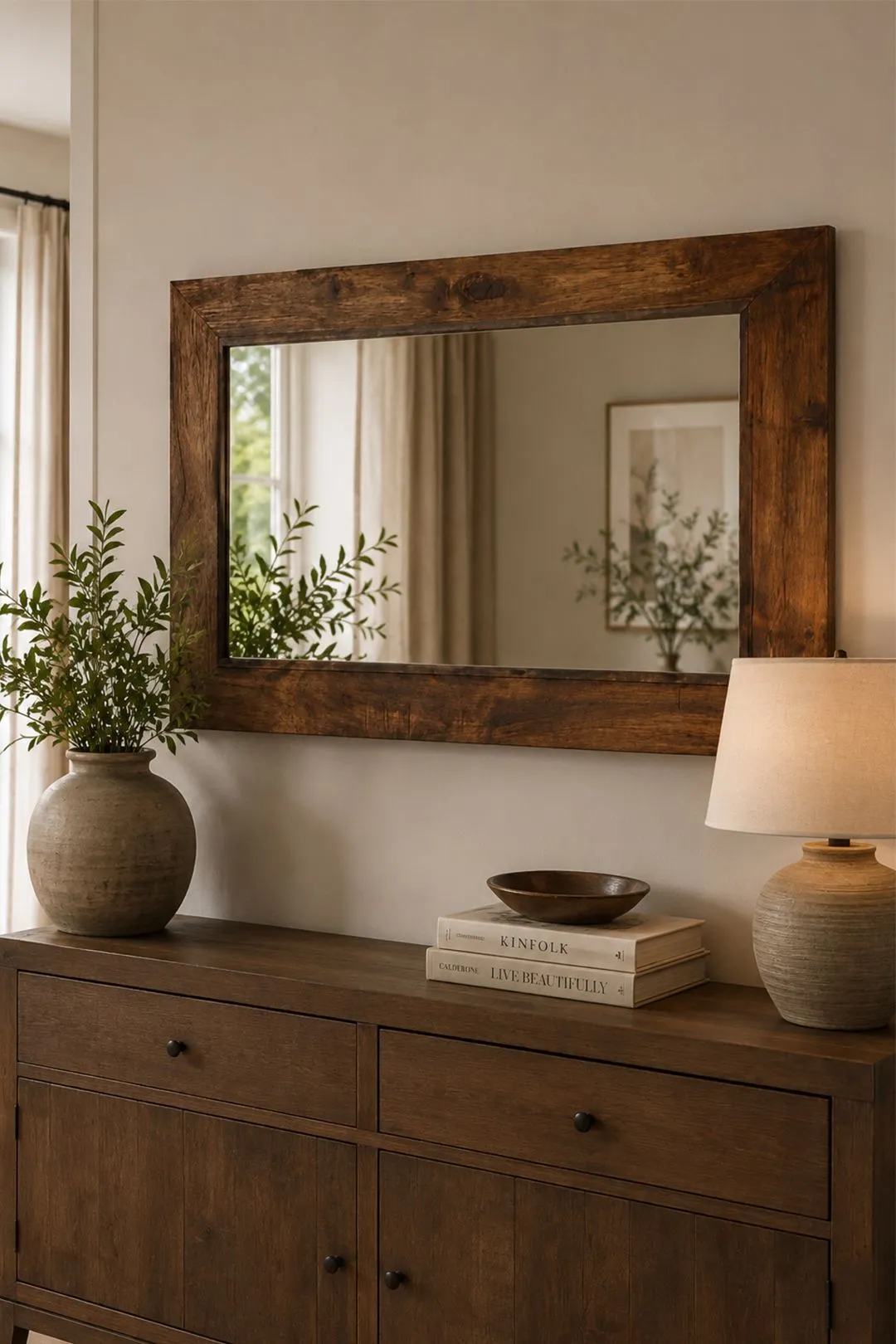IH Design Dark Mango Solid Wood Frame Mirror in Natural
