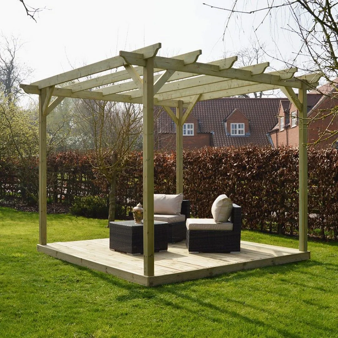Rutland County Garden Furniture Ltd Pergola & Decking Kit - L240 x W240 x H270 cm - Light Green 2