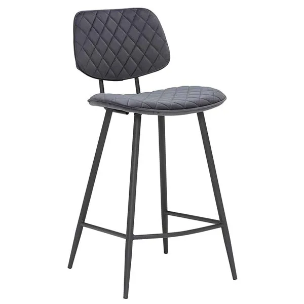 Archer Bar Stool In Grey - Metal Frame With Quilted Seat Cushion And Back Rest -W45 x D53 x H95cm