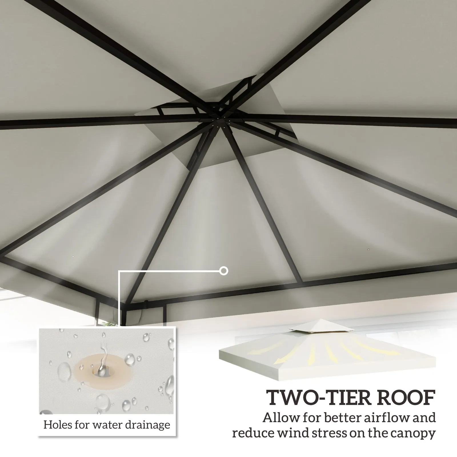 OUTSUNNY 3(m) 2 Tier Garden Gazebo Top Cover Replacement Canopy Roof in Cream 4