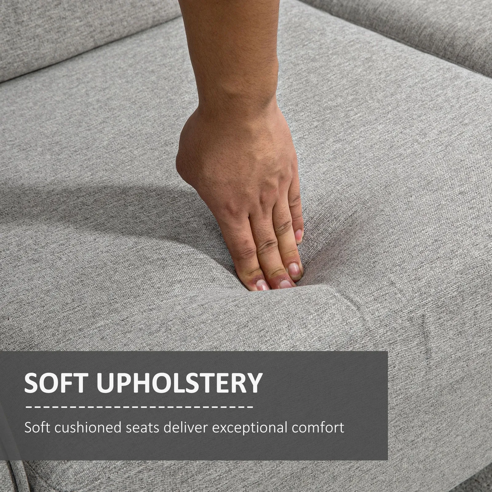 HOMCOM Double Seat Sofa Linen Upholstery Loveseat Couch w/ Armrests in Light Grey 4