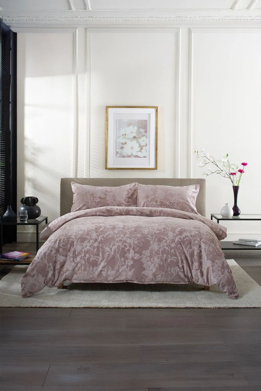 The Lyndon Company Crushed Velvet Chatsworth Printed Duvet Cover Set | Deyongs 1846 in Pink