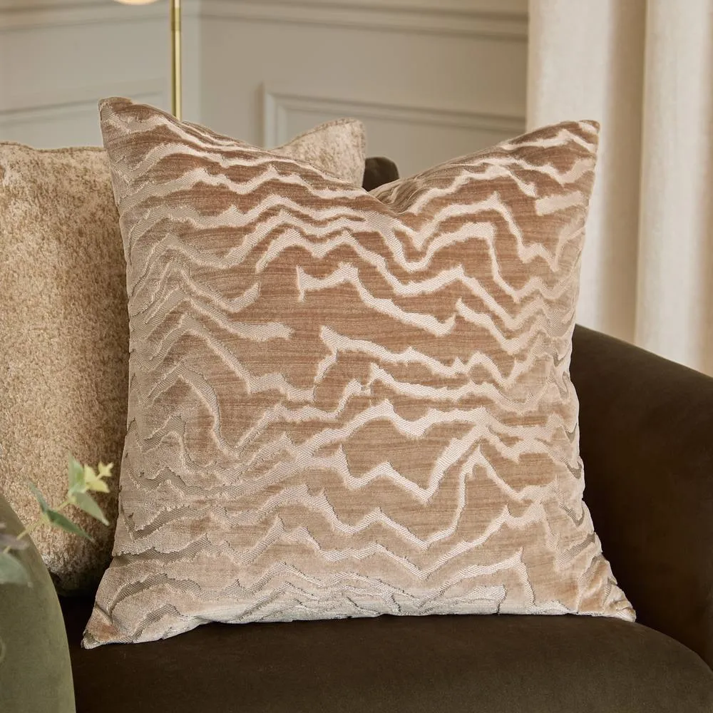 Paoletti Tierra Cut Velvet Abstract Cushion in Taupe 1