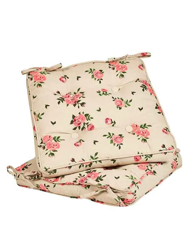 Dibor Set of 2 Vintage Rose Summer Outdoor Garden Chair Seat Pad Cushions W45 x L45cm in Brown 2
