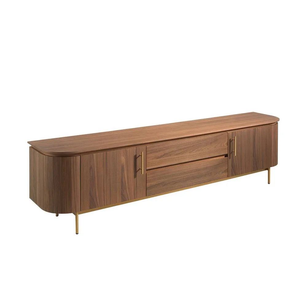 Angel Cerda Walnut TV Stand with Gold Polished Steel Legs