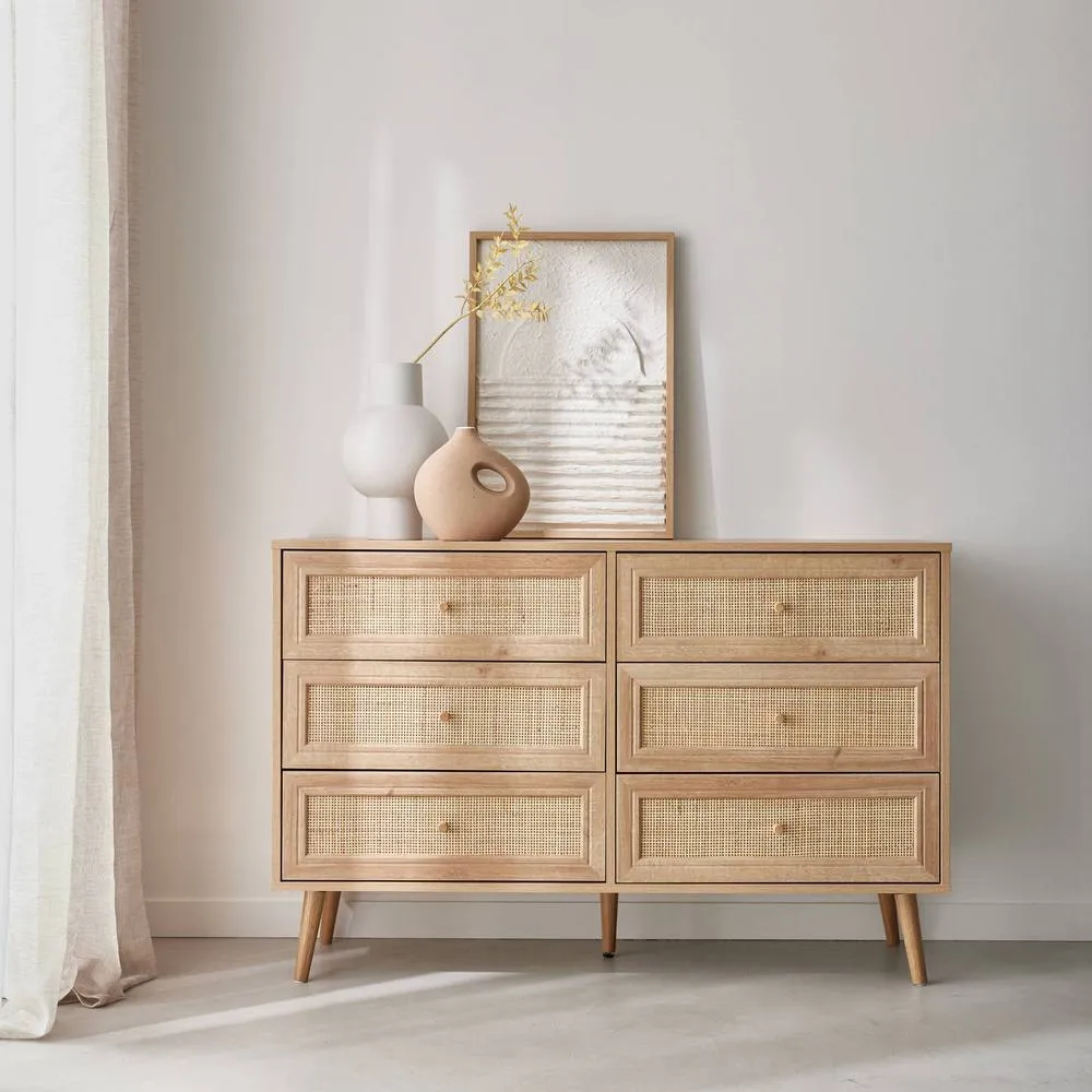 sweeek 6-drawer chest with wood & cane effect in Beige 3