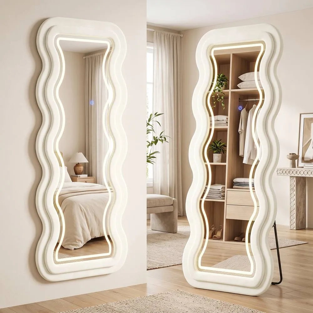 HOMCOM Full Length Mirror, 160 x 60 cm Velvet Wall Standing Mirror, Cream 2
