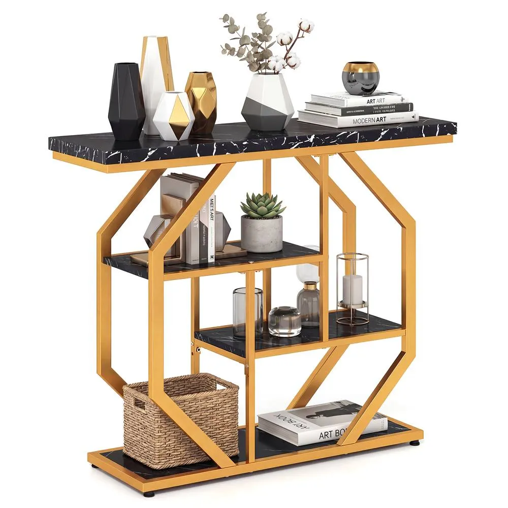 Costway 100CM Console Table 4-Tier Modern Entryway Table w/ Storage Shelves in Black