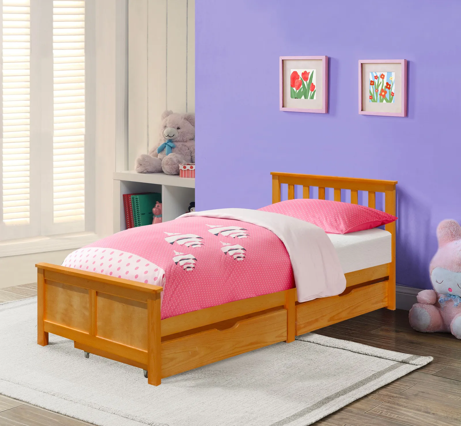 Comfy Living Ltd 3ft Wooden Bedframe With 2 Pull Out Drawers in Light Brown 2