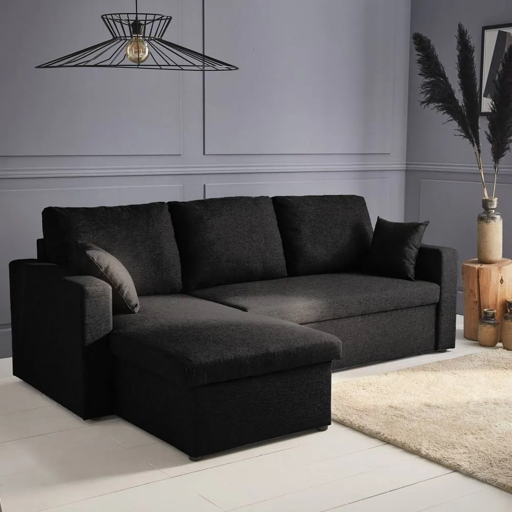 sweeek 3-seater Reversible Corner Sofa Bed With Storage in Black 4