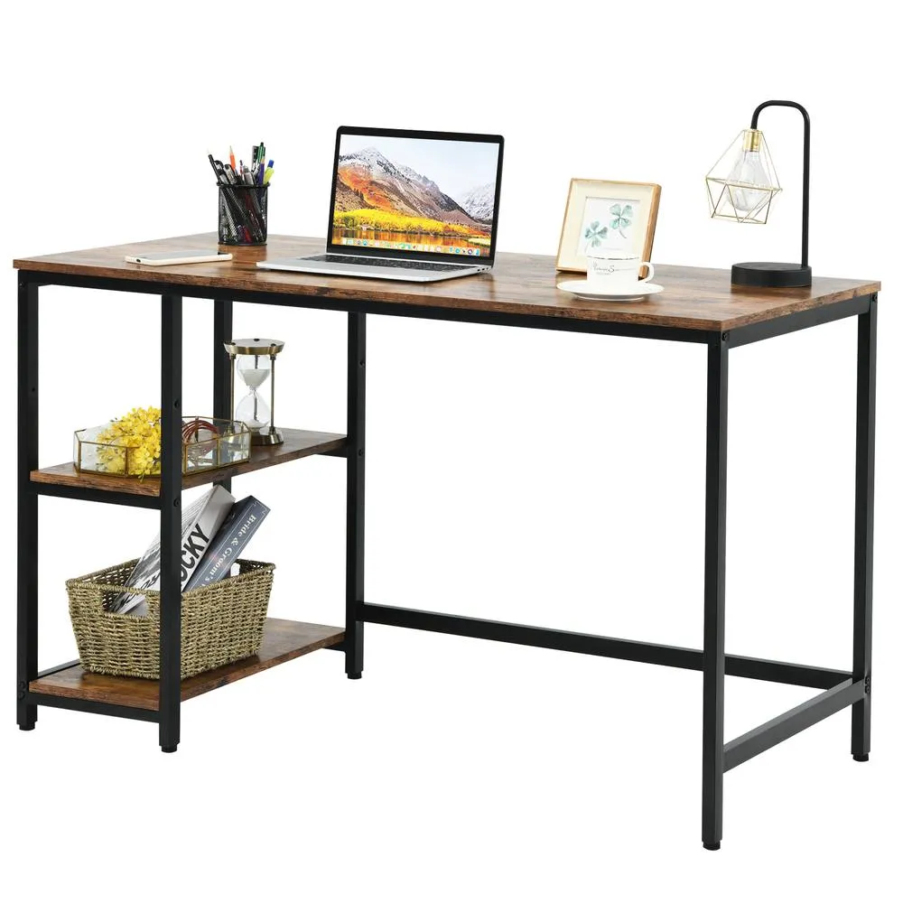Costway 120x60cm Computer Desk Industrial Writing Table w/Storage Shelves in Brown 3