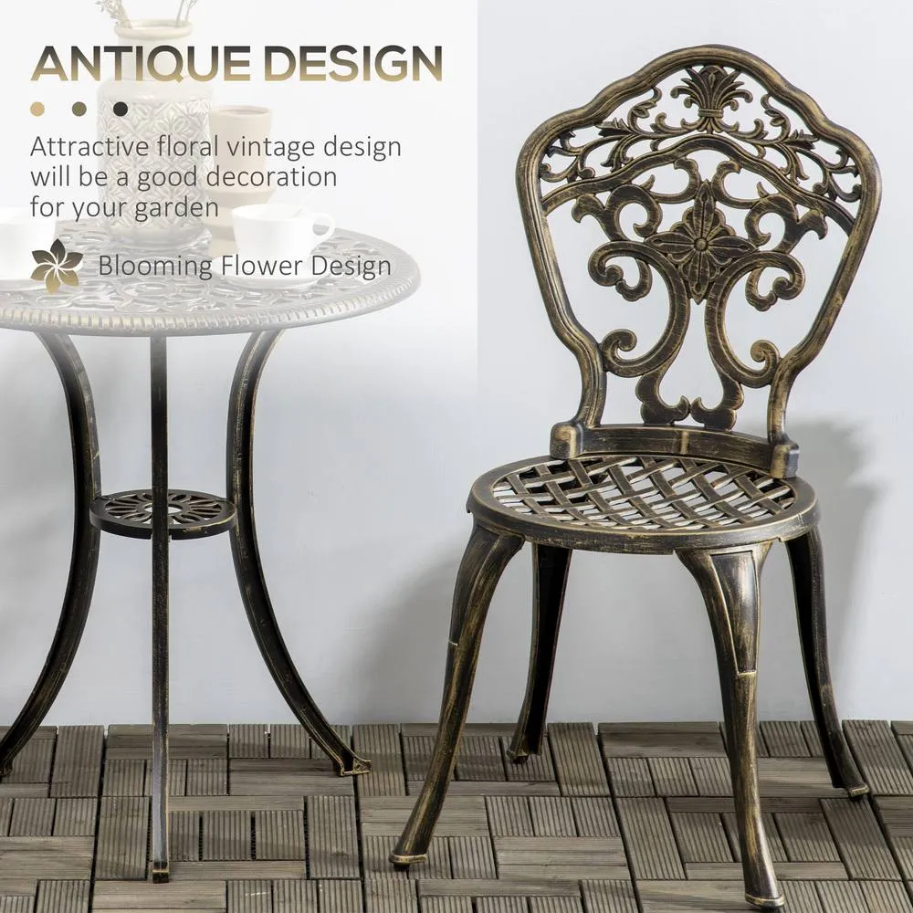 OUTSUNNY 3 PCs Cast Aluminium Bistro Set w/ Parasol Hole for Balcony, Brown in Bronze 4