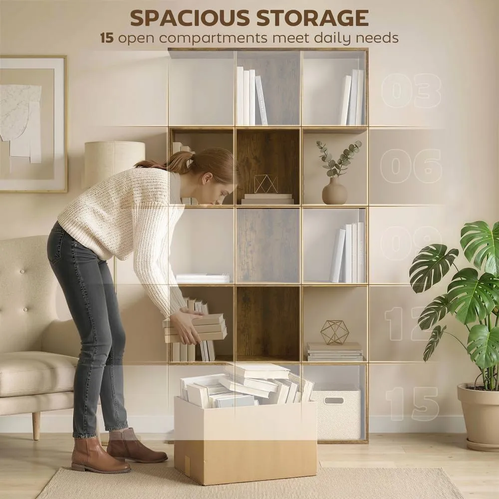HOMCOM Geometric Bookshelf, 5-Tier S Shaped Bookcase in Brown 5